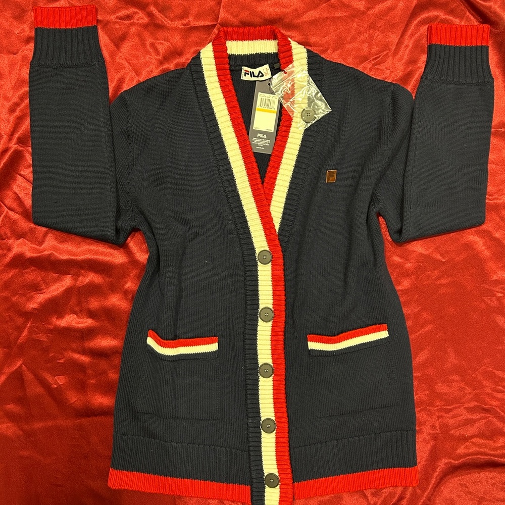 FILA NWT red white and blue sweater cardigan